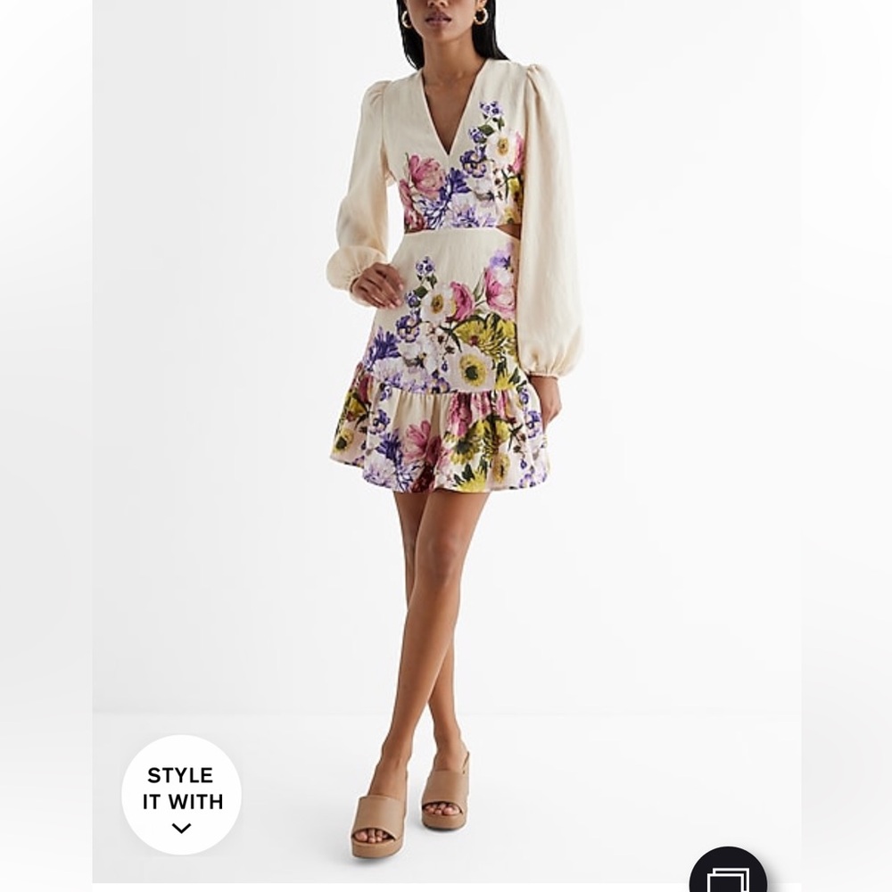 Floral V-Neck Long Puff Sleeve
Cutout Mini Dress